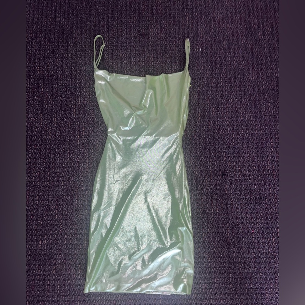 Meshki Kalia Cowl Neck Mini Dress in Lime Green